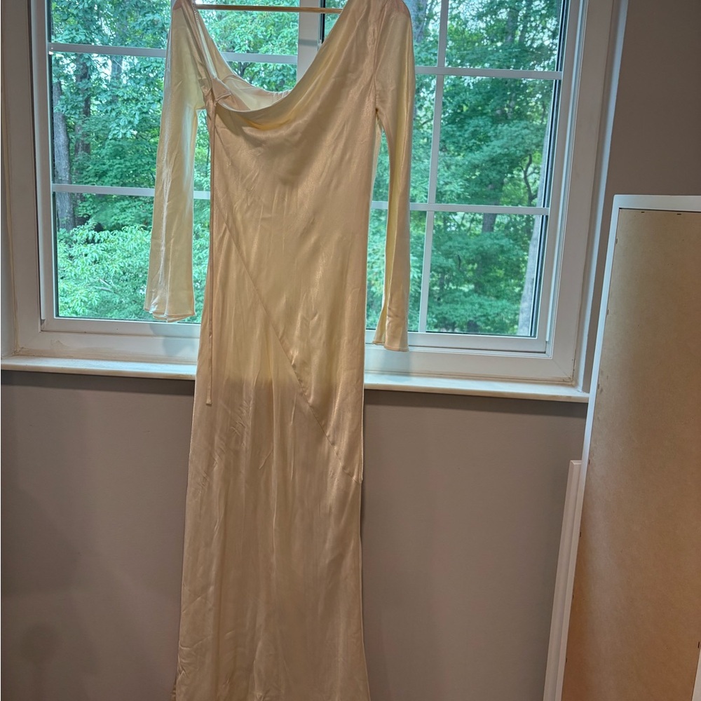 NWT Shona Joy Asymmetrical L/S Maxi Dress Cream Size US 2